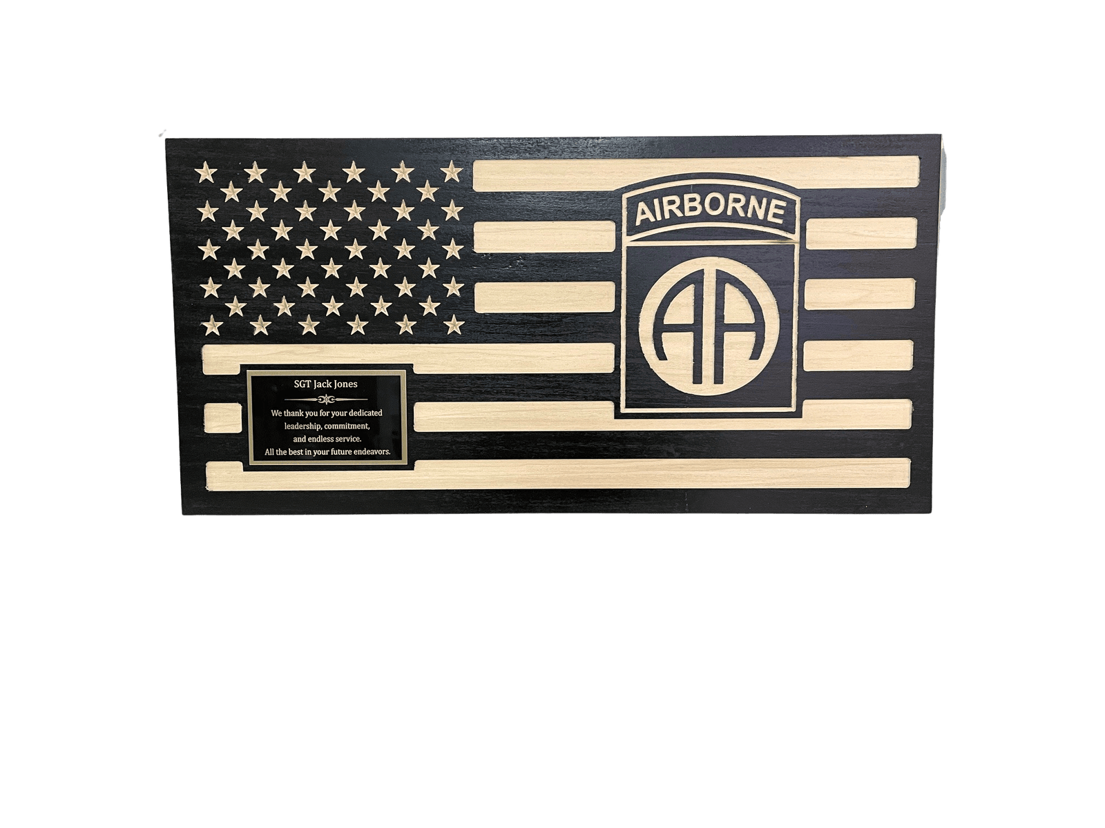 Custom Wood U.S. Flag with 82nd ABN DIV Patch